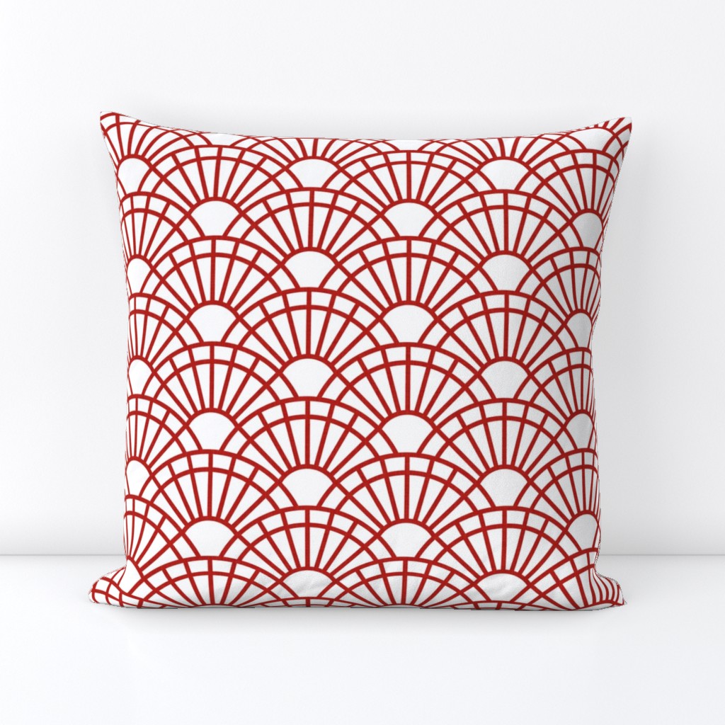 Serene Sunshine- 17 Poppy Red on White- Art Deco Wallpaper- Geometric Minimalist Monochromatic Scalloped Suns- Petal Cotton Solids Coordinate- Small- Bright Red- Christmas- Holidays