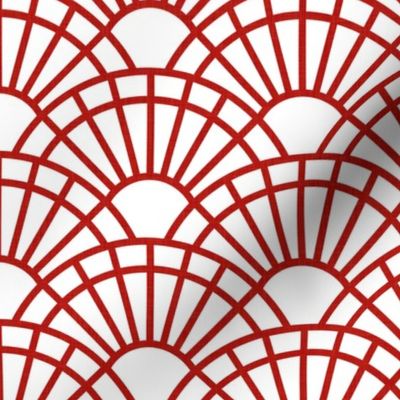 Serene Sunshine- 17 Poppy Red on White- Art Deco Wallpaper- Geometric Minimalist Monochromatic Scalloped Suns- Petal Cotton Solids Coordinate- Small- Bright Red- Christmas- Holidays