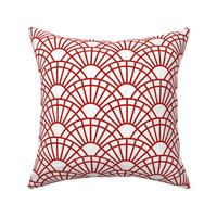 Serene Sunshine- 17 Poppy Red on White- Art Deco Wallpaper- Geometric Minimalist Monochromatic Scalloped Suns- Petal Cotton Solids Coordinate- Small- Bright Red- Christmas- Holidays