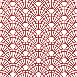 Serene Sunshine- 17 Poppy Red on White- Art Deco Wallpaper- Geometric Minimalist Monochromatic Scalloped Suns- Petal Cotton Solids Coordinate- Small- Bright Red- Christmas- Holidays