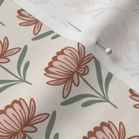 Modern Aster Floral for Home Decor - Rust and Dusty Pink, Medium Scale