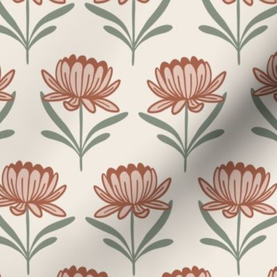 Modern Aster Floral for Home Decor - Rust and Dusty Pink, Large Scale