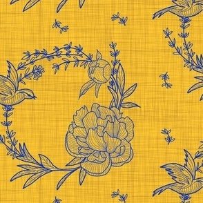 peony, songbird & thyme - yellow-navy