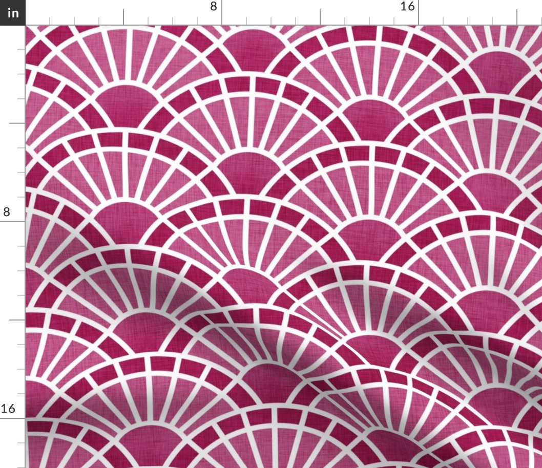 Serene Sunshine- 18 Bubble Gum- Art Deco Wallpaper- Geometric Minimalist Monochromatic Scalloped Suns- Petal Cotton Solids Coordinate- Medium- Magenta- Hot Pink- Barbiecore- Raspberry