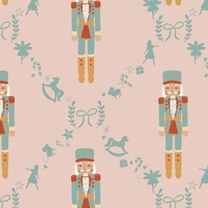 Medium Holiday Nutcracker in Coral and Teal