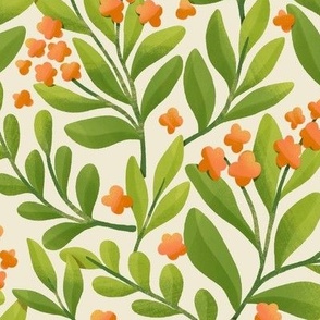 Seamless tropical floral pattern (orange)