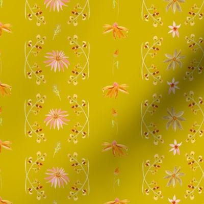 Colette's Garden Floral Stripe on Mustard Yellow