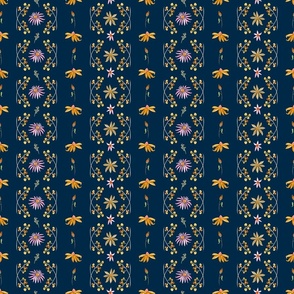 Colette's Garden Floral Stripe on Navy Blue