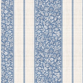 French Country Blue floral stripe