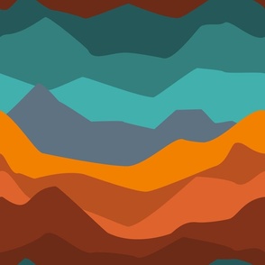 Retro Mountains. terrain scenery, abstract landscape in vintage  mid mod color palette