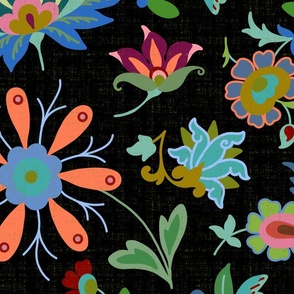colorful persian style floral with black background
