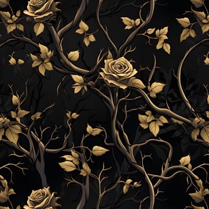 Gold Roses & Vines on Black