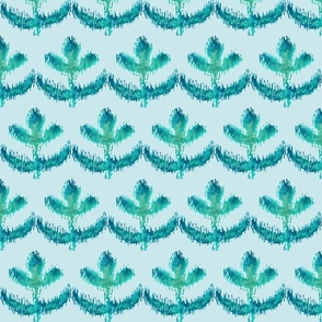 Ikat Botanical Watercolor Flower Bud Blue