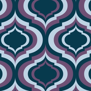 Magical retro lantern geometric, quatrefoil ogee - purple and fog blue on Prussian blue - Magical Meadow Collection - large