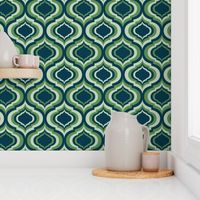 Magical retro lantern geometric, quatrefoil ogee - kelly green and pastel green on Prussian blue - Magical Meadow Collection - medium