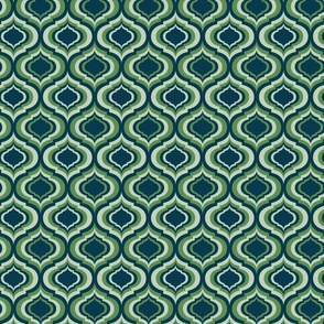 Magical retro lantern geometric, quatrefoil ogee - kelly green and pastel green on Prussian blue - Magical Meadow Collection - small