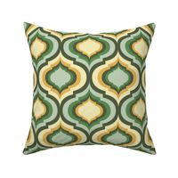 Magical retro lantern geometric, quatrefoil ogee - sunray yellow, kelly green and butter on cactus green - Magical Meadow Collection - medium