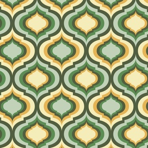 Magical retro lantern geometric, quatrefoil ogee - sunray yellow, kelly green and butter on cactus green - Magical Meadow Collection - medium