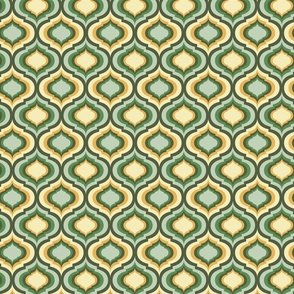 Magical retro lantern geometric, quatrefoil ogee - sunray yellow, kelly green and butter on cactus green - Magical Meadow Collection - small