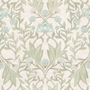 William Morris floral damask_cream teal_18 inch