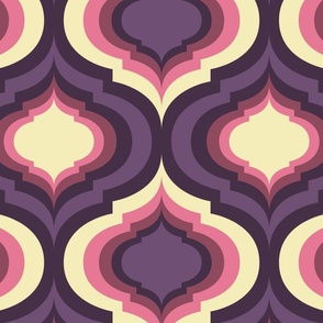 Magical retro lantern geometric, quatrefoil ogee - purple, bubblegum pink, and butter on dark purple- Magical Meadow Collection - large