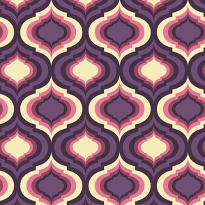Magical retro lantern geometric, quatrefoil ogee - purple, bubblegum pink, and butter on dark purple- Magical Meadow Collection - medium