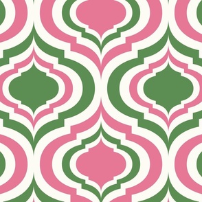 Magical retro lantern geometric, quatrefoil ogee -bubblegum pink and kelly green on natural - Magical Meadow Collection - large