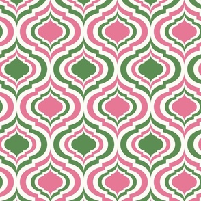 Magical retro lantern geometric, quatrefoil ogee -bubblegum pink and kelly green on natural - Magical Meadow Collection - medium