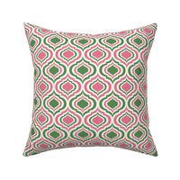 Magical retro lantern geometric, quatrefoil ogee -bubblegum pink and kelly green on natural - Magical Meadow Collection - small