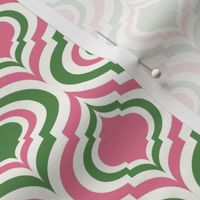 Magical retro lantern geometric, quatrefoil ogee -bubblegum pink and kelly green on natural - Magical Meadow Collection - small