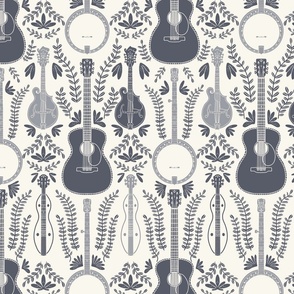 Music Room, Large Navy on White 