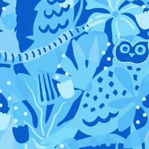 Cobalt Blue - Jumbo - Maximalist Moody Owl Jungle Wallpaper ©designsbyroochita updated