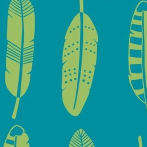 Feathers in teal and green - large