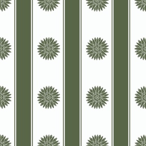 Christmas green ticking stripes and block printed flowers - medium scale