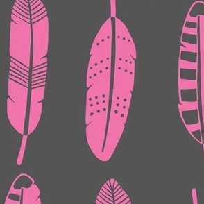 Feathers in gray and bright pink - large