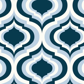 Magical retro lantern geometric, quatrefoil ogee - Fog and Prussian blue on natural white - Magical Meadow Collection - large