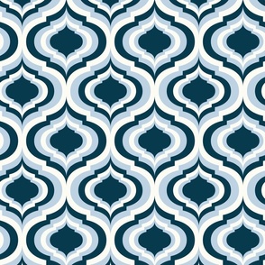 Magical retro lantern geometric, quatrefoil ogee - Fog and Prussian blue on natural white - Magical Meadow Collection - medium