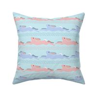 Baby Blue and Baby Pink Leaping Bunny Stripe on Sky Blue