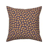 Ditsy Modern Mustard Yellow Flowers, eggplant purple background