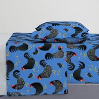 Poule de Marans French Chicken on Blue with Faux Texture French Country Large Scale 