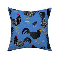 Poule de Marans French Chicken on Blue with Faux Texture French Country Large Scale 