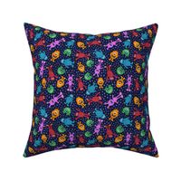 friendly monster bright multi color pattern on dark background