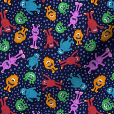 friendly monster bright multi color pattern on dark background