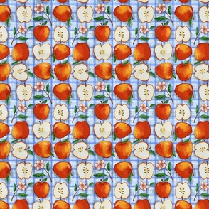 Apples on blue and white plaid small