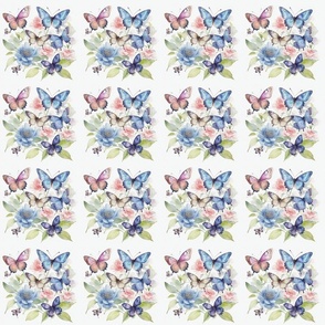 Watercolor butterflies and flowers