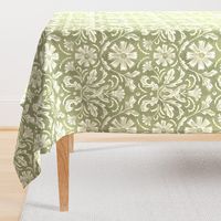 French Country Florals and Leaves in sage green and off white_12x12
