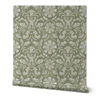 French Country Florals and Leaves in sage green and off white_12x12