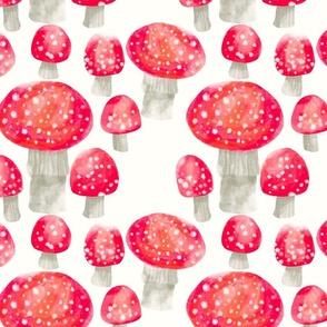 Naturalistic red polka dot mushroom watercolor