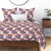 Spooky Retro Floral Ghosts, Bats, and Spider Webs on Periwinkle Blue for Halloween Large Retro Halloween Floral Ghosts with Bats and Spider Webs on Periwinkle Purple
