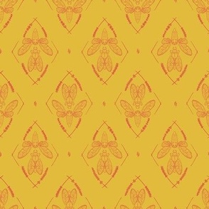 La Cigale Provençal – Cicada and Lavender Hand-Drawn Diamond Pattern in Vibrant Tangerine and Lemon – Provence Inspired, French Table Linen